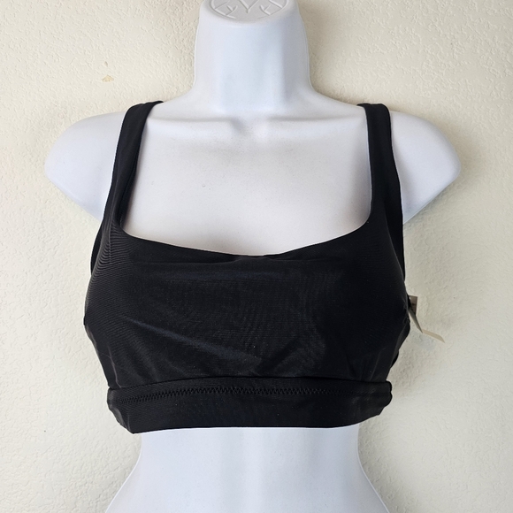 NWT Aerie Black Banded Wide Strap Bikini Swim Top Size Large - Picture 2 of 11